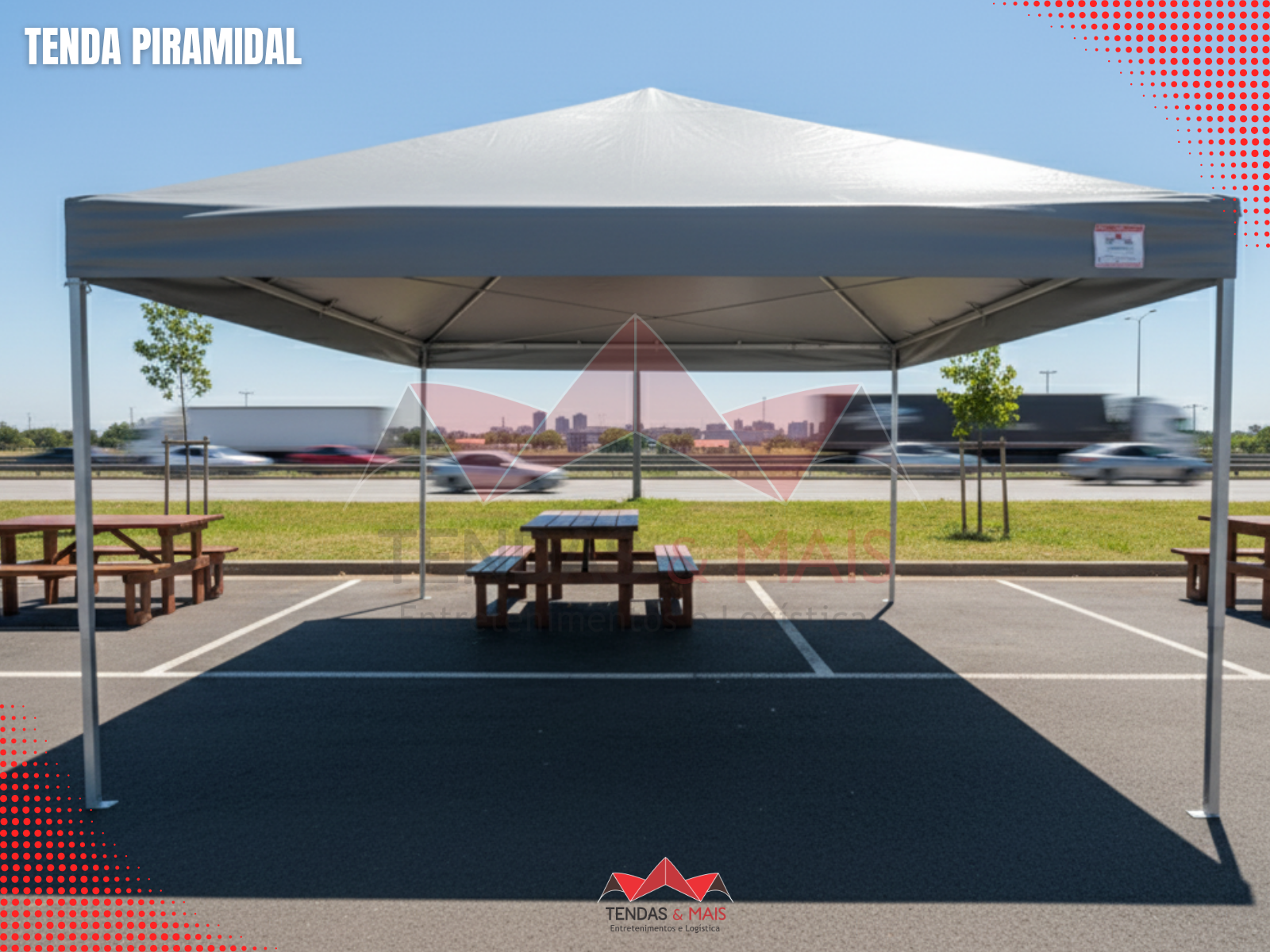 Tenda Piramidal 5x5 branca reforçada com estrutura de aço galvanizado e lona blackout, ideal para garagens, eventos e coberturas comerciais - Tendas e Mais.