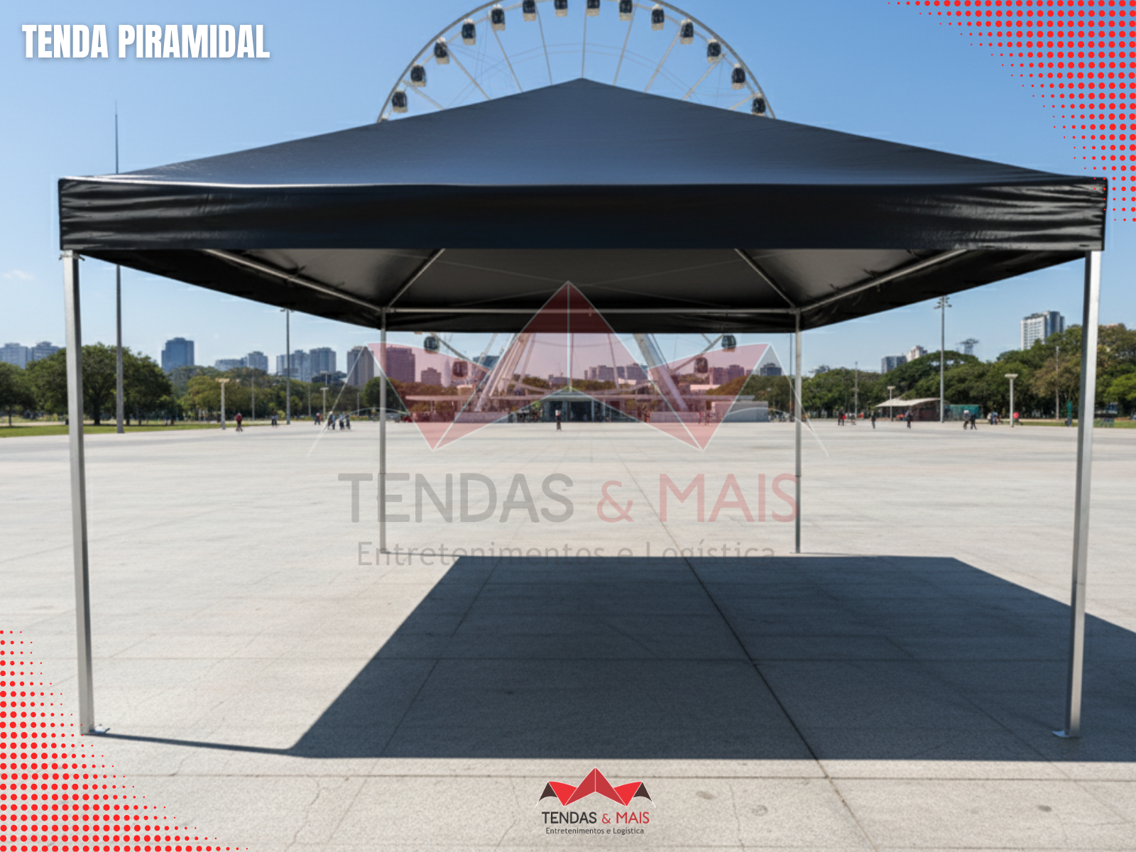 Tenda Piramidal 8x8 branca profissional de 64 metros quadrados, estrutura reforçada em aço carbono galvanizado e lona industrial blackout - Tendas e Mais.