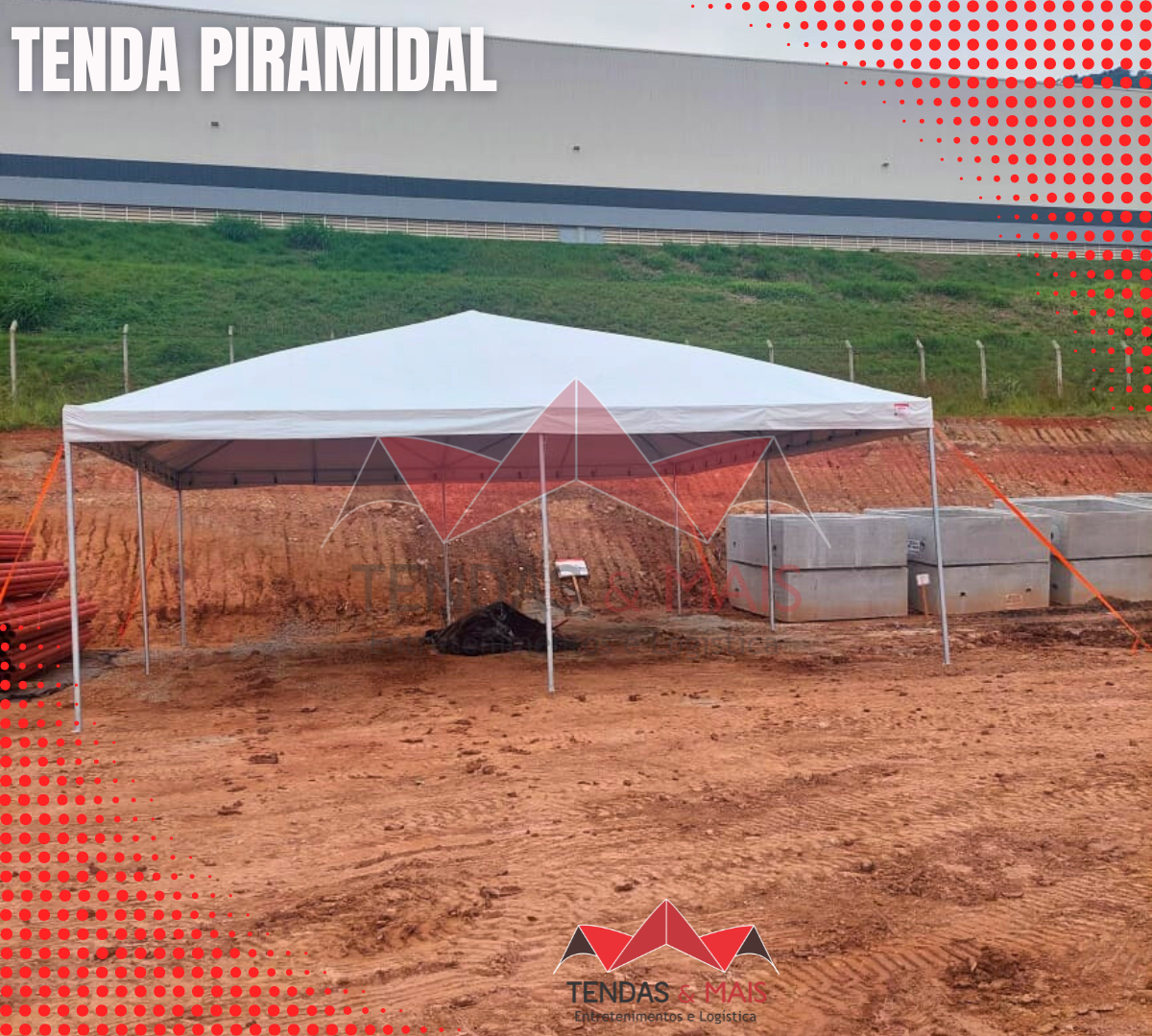Tenda Piramidal 10x10 branca profissional com estrutura em aço galvanizado, destacando o melhor preço de fábrica e durabilidade industrial - Tendas e Mais.