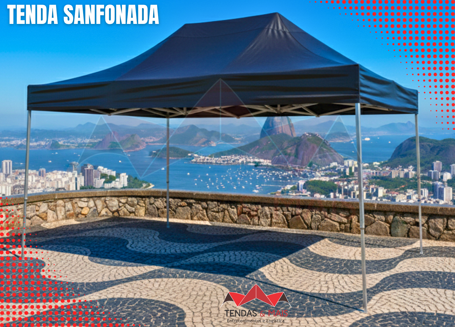 Tenda Sanfonada 3,00x6,00 branca profissional aberta em área externa, exibindo o amplo formato retangular e a estrutura articulada de alta durabilidade da Tendas e Mais.